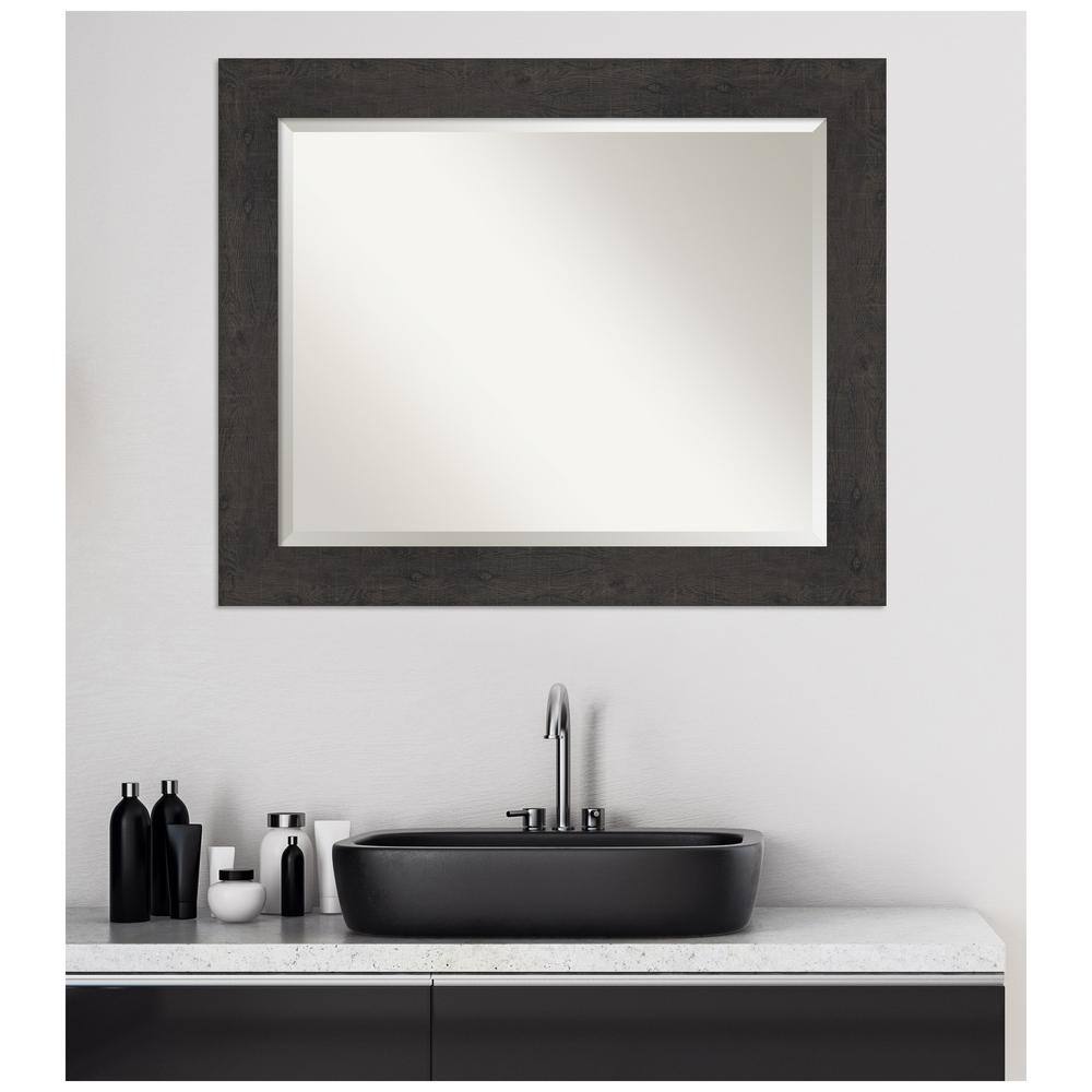 Rustic Plank Espresso Rectangular Wood Bathroom Vanity Mirror