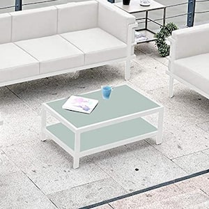 35 in. White Rectangle Metal Coffee Table with Shelves