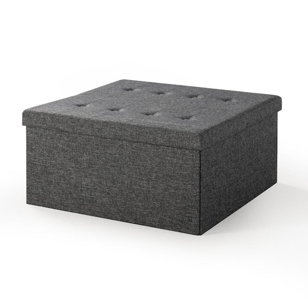 best price mattress 30 in. Dark Grey Smart Lift Top Fabric Collapsible Storage Ottoman