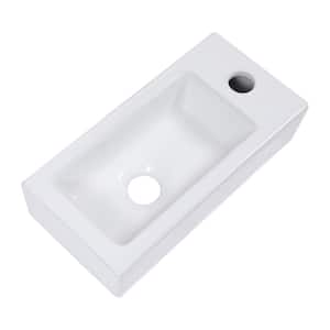 15 in. W x 7 in. D Ceramic Wall Mount Bathroom Rectangular Vessel Sink in White with Single Faucet Hole
