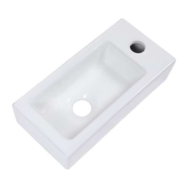 LORDEAR 15 in. W x 7 in. D Ceramic Wall Mount Bathroom Rectangular Vessel Sink in White with Single Faucet Hole