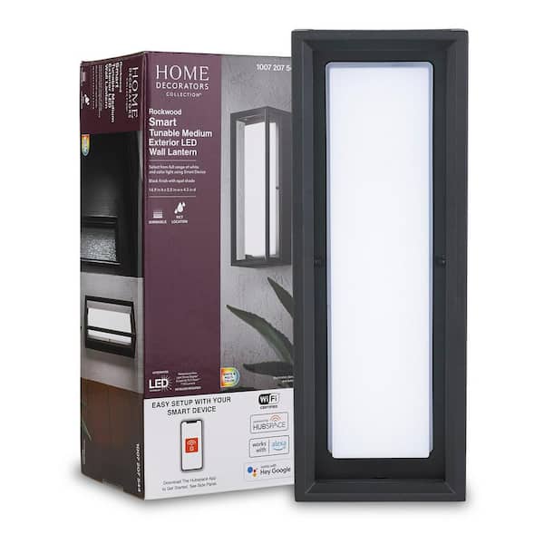 Home Decorators Collection - Rockwood 14.93 in. Black Modern Integrated LED Color Changing Outdoor Wall Light Sconce (1-Pack) Powered by Hubspace