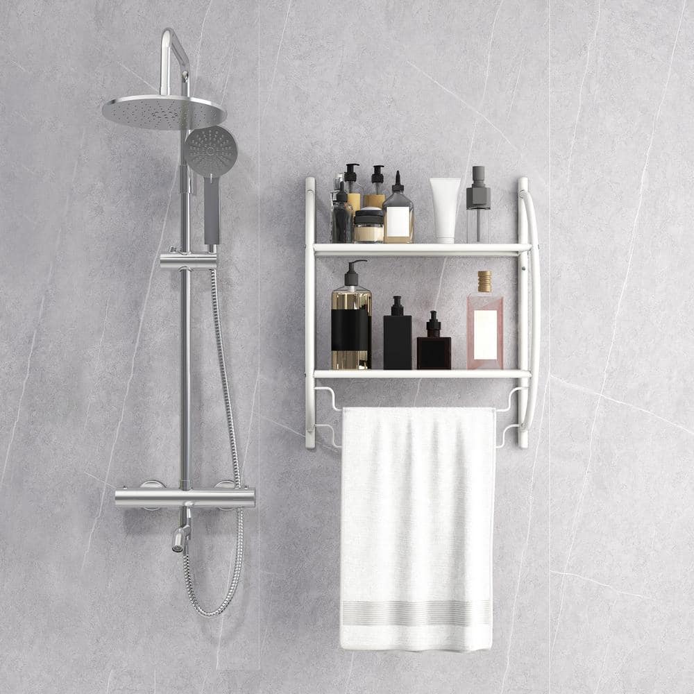 White Metal Wall Mounted 2-Tier Bathroom Towel Rack