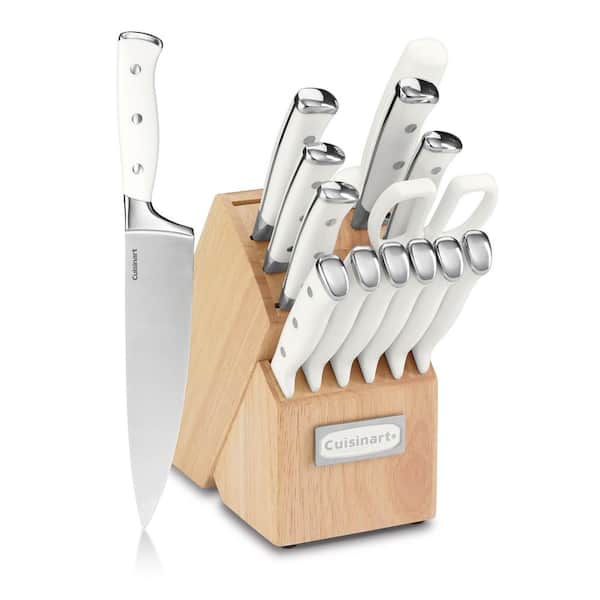 Cuisinart Triple Rivet 15-Piece White Knife Set with Storage Block