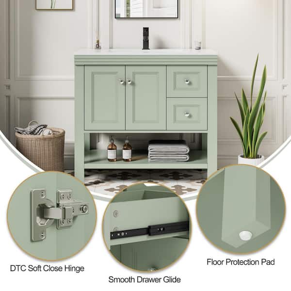 eclife 36 in. W x 17.7 in. D Single Sink Freestanding Green Bath