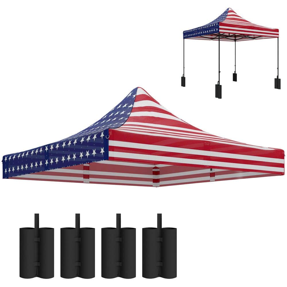 10 x 10 ft. Canopy Replacement Cover with 4-Weight Bags  8-Drainage Holes, 