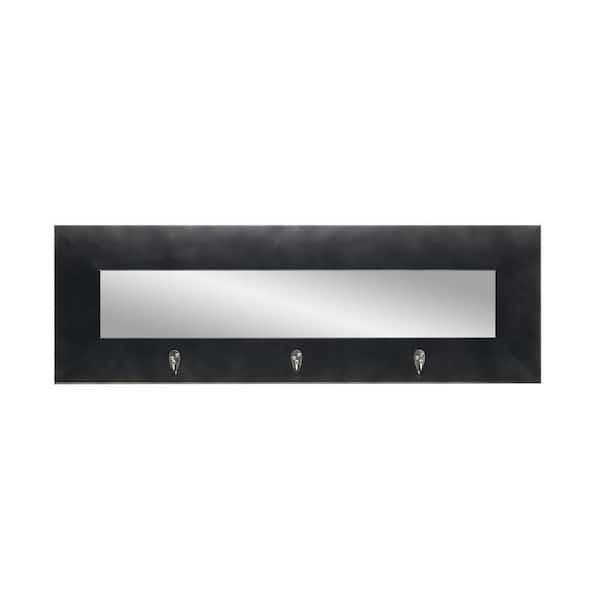 BrandtWorks 32.5 in. W x 10.5 in. H Last Look Gunmetal Wall Mirror with Hooks