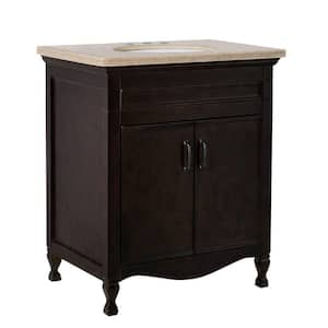 Sereno 30 in. W x 22 in. D x 36 in. H Single Vanity in Sable Walnut with Marble Vanity Top in Cream with White Basin