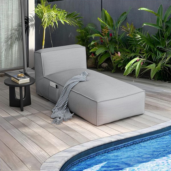 Patio Furniture Dense Foam Pool Loungers Plastic Outdoor Bean Bag Chair Modern Chaise Lounge Chair with Gray Cushion