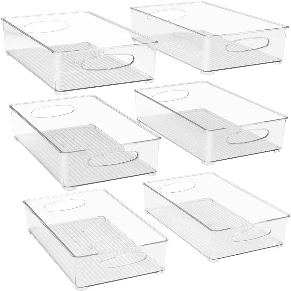 6 Pack Clear Plastic Storage Bins for fridge and Pantry Stackable organizer set