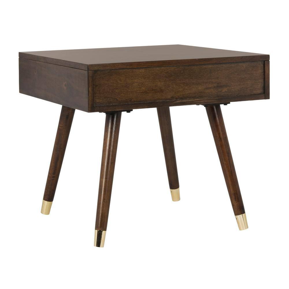 Transitional Square Wood & Metal End Table with Gold Accents