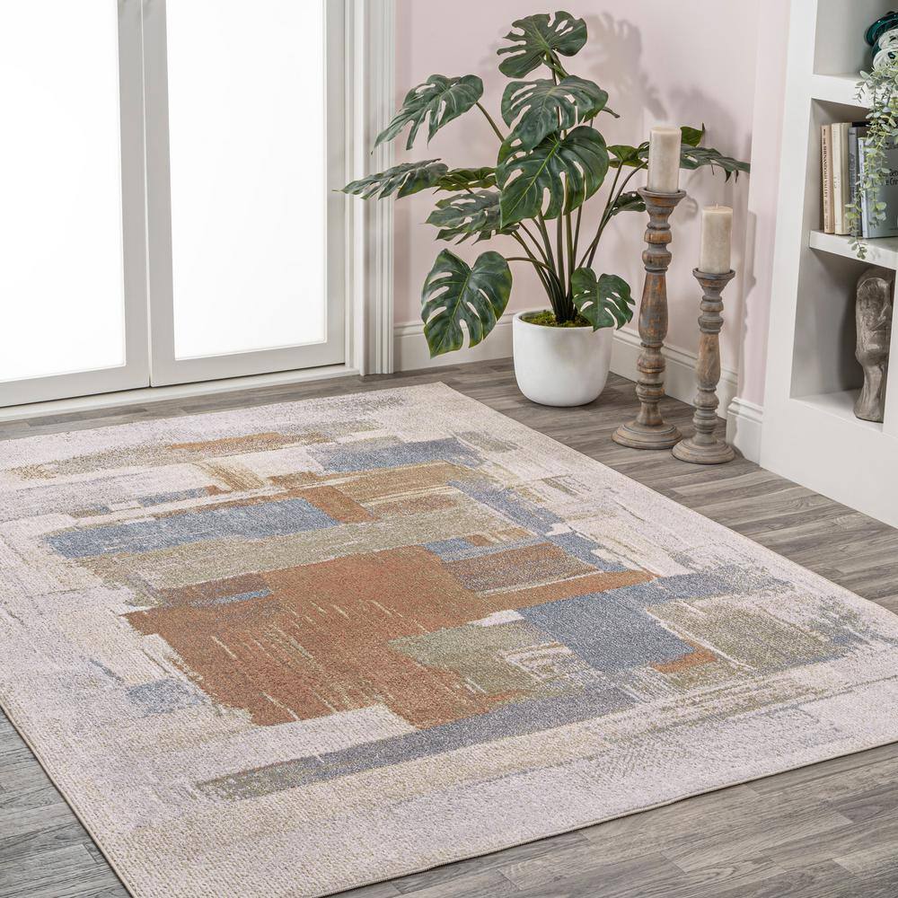 Blue Abstract Washable Synthetic 8' x 10' Area Rug