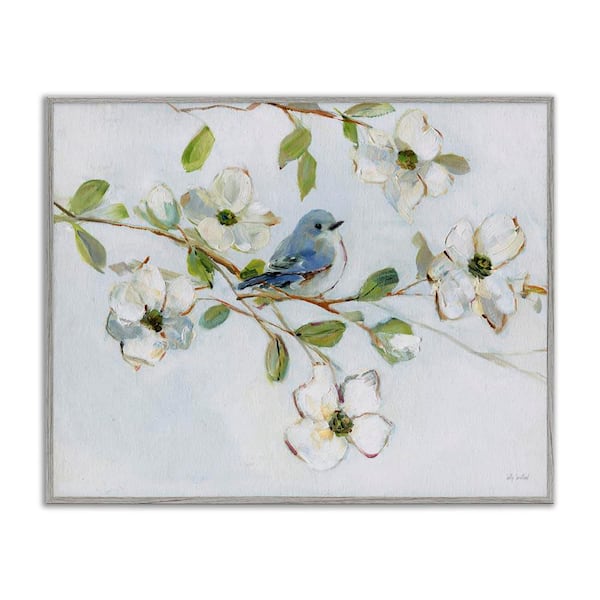 Stupell Industries Bird Perched on Dogwood by Sally Swatland Gray Framed Nature Giclee Art Print 11 in. x 14 in.