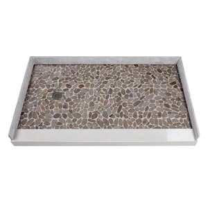 Pre-Tiled 60 in. L x 36 in. W Alcove Shower Pan Base with Left-Hand Drain in Pebble Creme