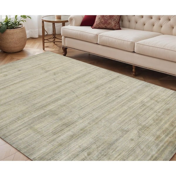 5 ft. x 8 ft. Beige and Brown Wool Striped Hand Woven Area Rug
