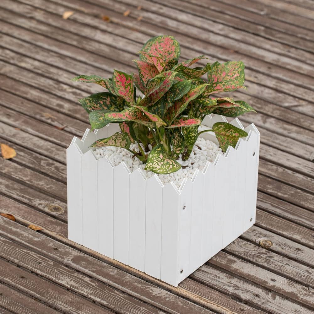 Traditional Square White Vinyl Outdoor Planter Box, 10.5"