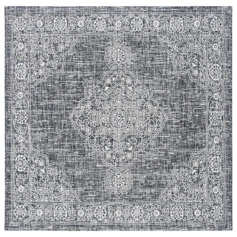 Courtyard Gray/Black 7 ft. x 7 ft. Floral Distressed Border Indoor/Outdoor Patio  Square Area Rug price history on PriceWatchPro