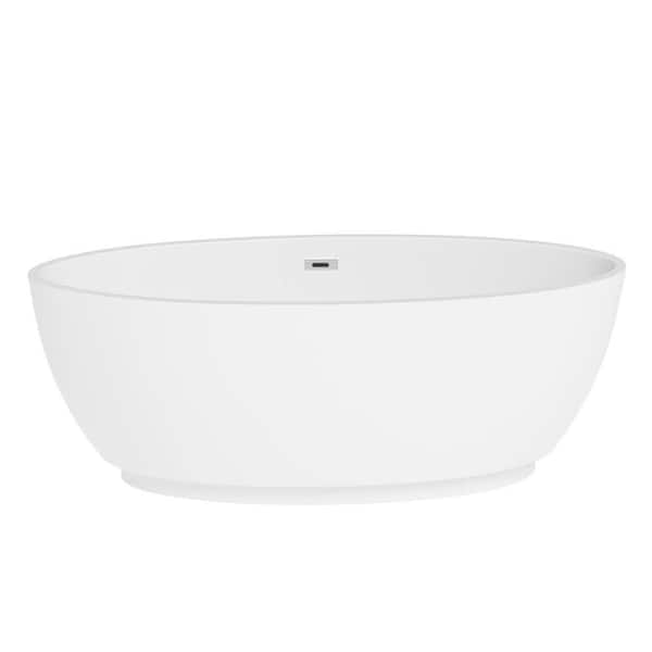 Whatseaso 55.12 in. Acrylic Flatbottom Freestanding Non-Whirlpool Soaking Bathtub in White
