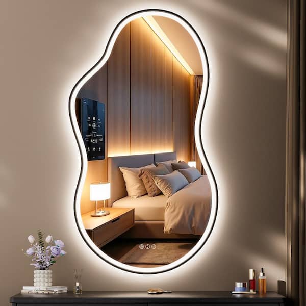 25 in. W x 45 in. H LED Irregular Wall Mirror Asymmetrical Wall Decor Mirror with Lights for Bedroom Bathroom Entryway
