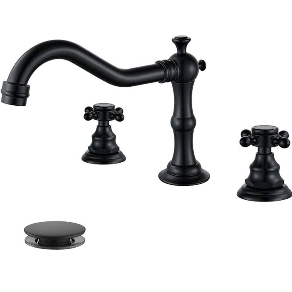 Farmhouse 8 in. Widespread Double Handle Bathroom Faucet 3-Holes With Pop-U