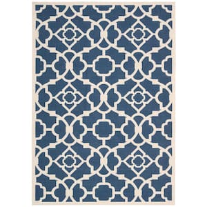 Lovely Lattice Lapis 10 ft. x 13 ft. Floral Farmhouse Indoor/Outdoor Area Rug