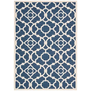 Lovely Lattice Lapis 5 ft. x 7 ft. Floral Farmhouse Indoor/Outdoor Patio Area Rug