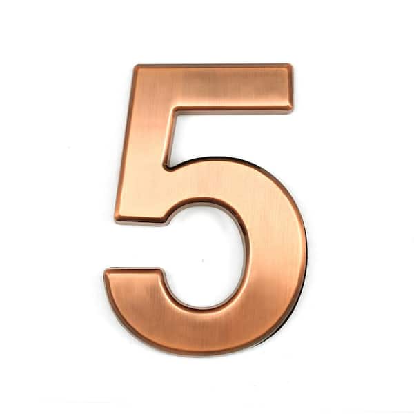 4 in. House Door Number 5 ABS Plated Self Adhesive Bronze Address Plaque Sticker