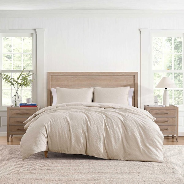 Tommy Hilfiger Monogram Matelasse 3-Piece Khaki Beige Matelasse Cotton King Duvet Cover Set