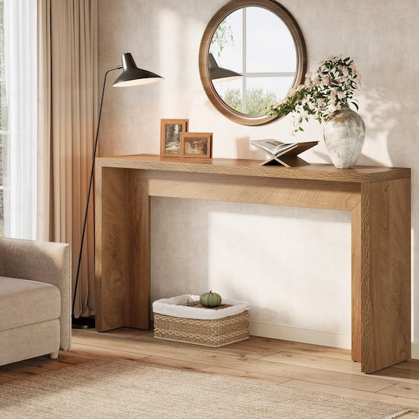 BYBLIGHT Turrella 55.1 in. Light Brown Rectangle Engineered Wood Console Table Entryway Table