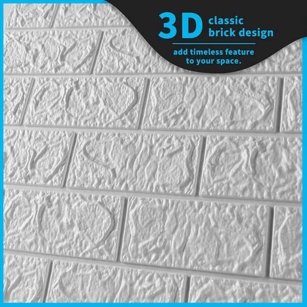 Circloophs 20 Pcs 3D Wall Panels Peel and Stick White Brick Printable 3D Wallpaper Stick and Peel Self Adhesive Waterproof Foam Faux Brick Paneling Fo