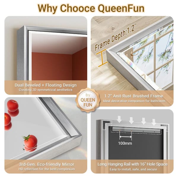 60 in. W x 36 in. H Rectangular Framed Aluminum Beveled Edge Wall Mount Bathroom Vanity Mirror in Brushed Silver