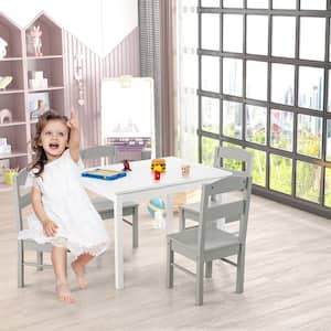 Kids 5-Piece Wood Top Table and Chair Set Children Activity Playroom Furniture Gift