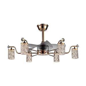 35in. 6-Light Gold Fandelier with Light and Remote, Indoor Modern luxury LED Chandelier Ceiling Fan for Living Room