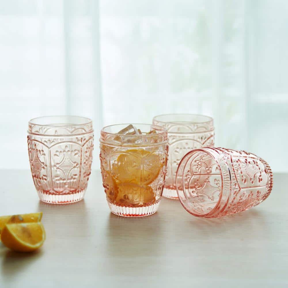 Blush Ridged Glass Lowball Set of Four