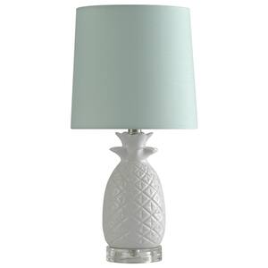 18.3 in. White Table Lamp with Light Blue Hardback Fabric Shade