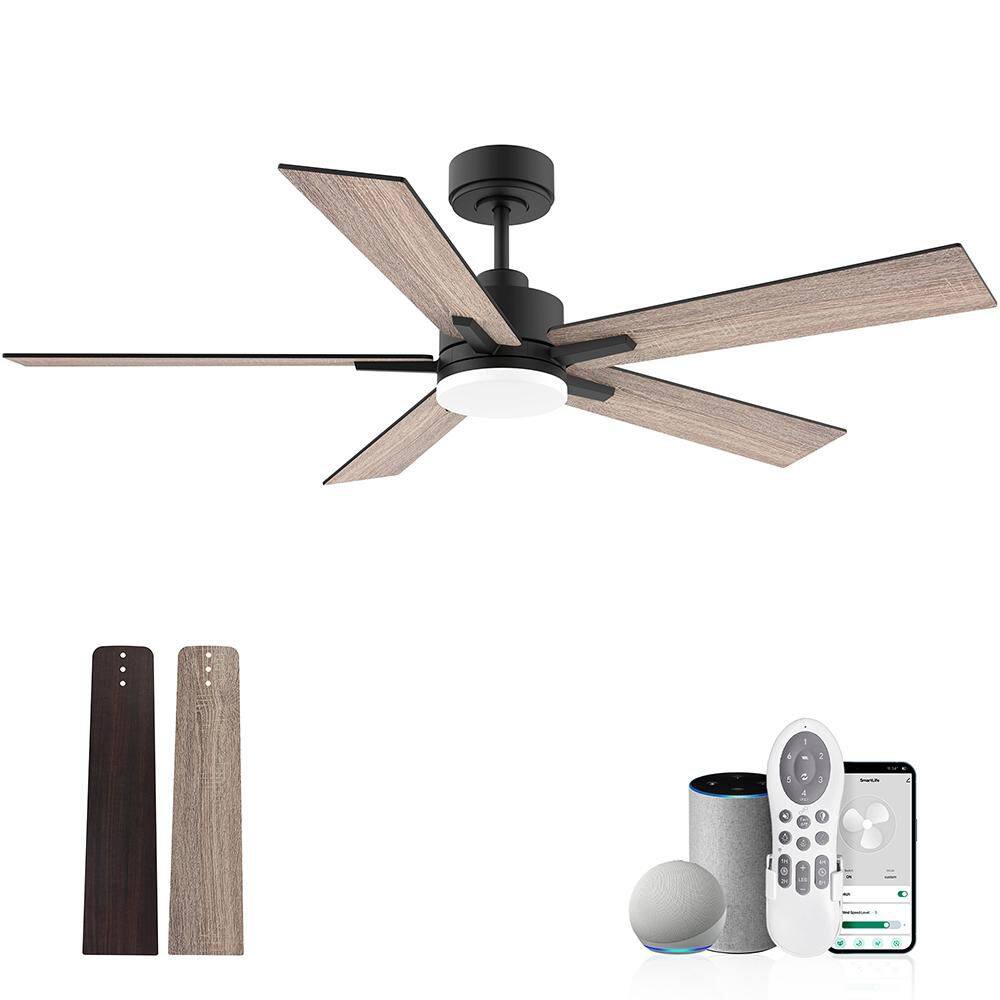 52 in. Black 5 Blades Downrod Standard Ceiling Fan with Light Voice Control via/Alexa/Google/WIFI/App/DC Motor price history on PriceWatchPro