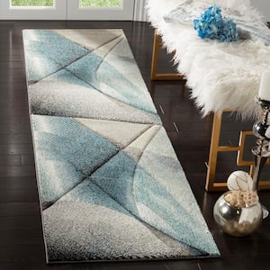 Hollywood Gray/Teal 2 ft. x 6 ft. Abstract Runner Rug