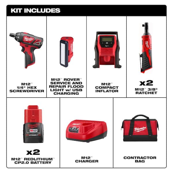 M12 12-Volt Lithium-Ion Brushless Cordless Combo Kit with M12 3/8 in. Ratchet