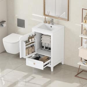 20 in. W Single Sinks Freestanding Bath Vanity in White with White Ceramic Top and Drawers Unassembled