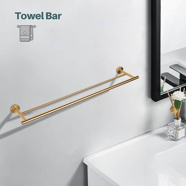 32 in. Wall Mounted Stainless Steel Towel Bar Hardware Accessory in Brushed Gold