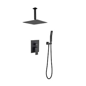 16 in. 2-spray Dual 2.5 GPM DualFlexible Shower System Set with Square Head Shower and Handheld Shower in Matte Black