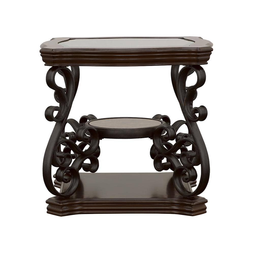 Elegance Merlot 26" Square Wood and Metal End Table with Glass Top