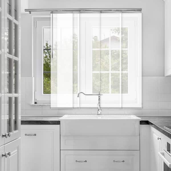 EMOH Pearly White Adjustable Sliding Single Rail Track with 15.75 in. Slates, Extendable 40 in. to 70 in. W x 68 in. L