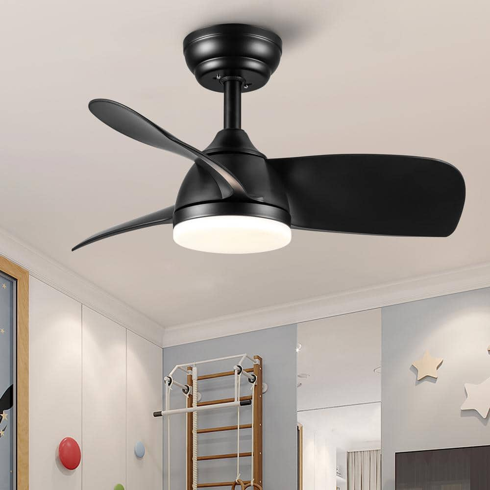 YUHAO 28 in. Indoor Black Ceiling Fan with Integrated LED with Light ...