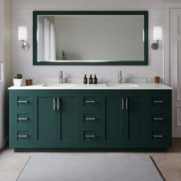 Wyndham Collection Miranda 84 in. W x 22 in. D x 33.75 in. H Double Bath Vanity in Green with Giotto Quartz Top