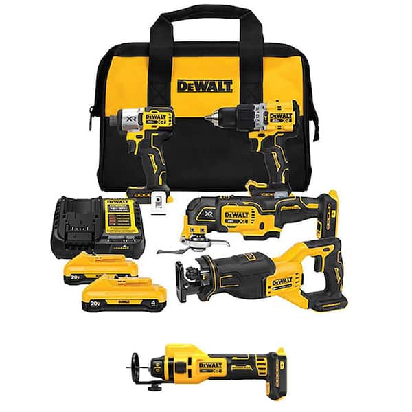 20V MAX Lithium-Ion Cordless 4-Tool Combo Kit and Cordless Rotary Drywall Cut-Out Tool with (2) 4 Ah Batteries & Charger