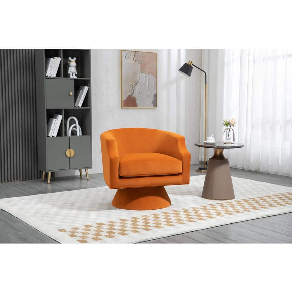 Orange Velvet Fabric 360° Swivel Barrel Chair Accent Sofa Modern Round ...