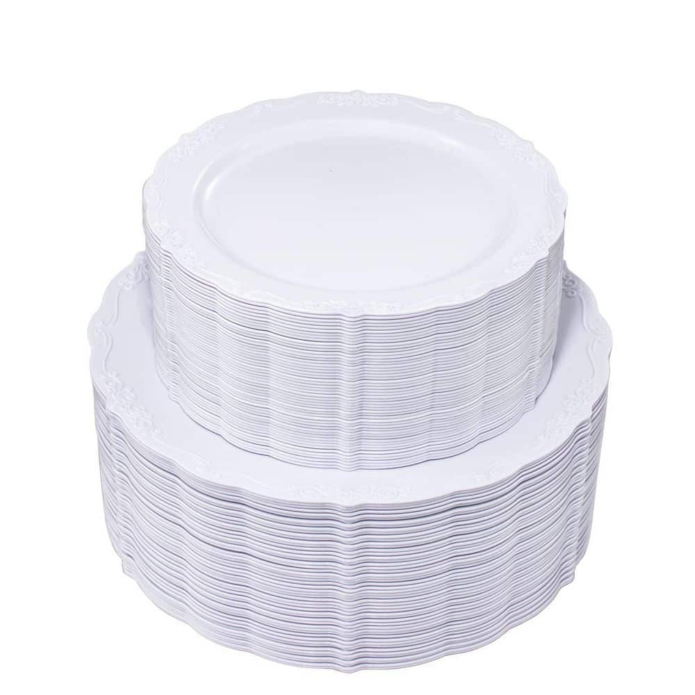 White Hard Plastic Disposable Plates, 100 Pieces, 50 Dinner Plates 10 Inch and 50 Dessert Plates 7.5 Inch price history on PriceWatchPro