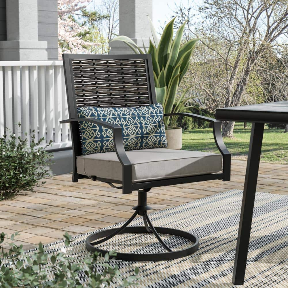 GREEMOTION Sintra 360 Swivel Steel Outdoor Dining Chair with Gray Cushions and Blue Lumbar Pillow 2 Pack GHN 4232 4QL The Home Depot