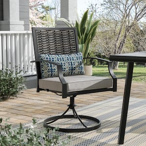 Sintra 360-Swivel Steel Outdoor Dining Chair with Gray Cushions and Blue Lumbar Pillow (2-Pack)
